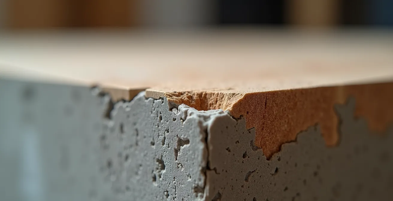 Détail macro de matériaux de construction bruts contrastant avec des finitions personnalisées