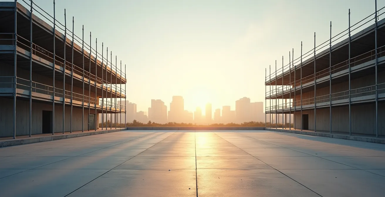 Vue d'ensemble d'un chantier de construction organisé et professionnel
