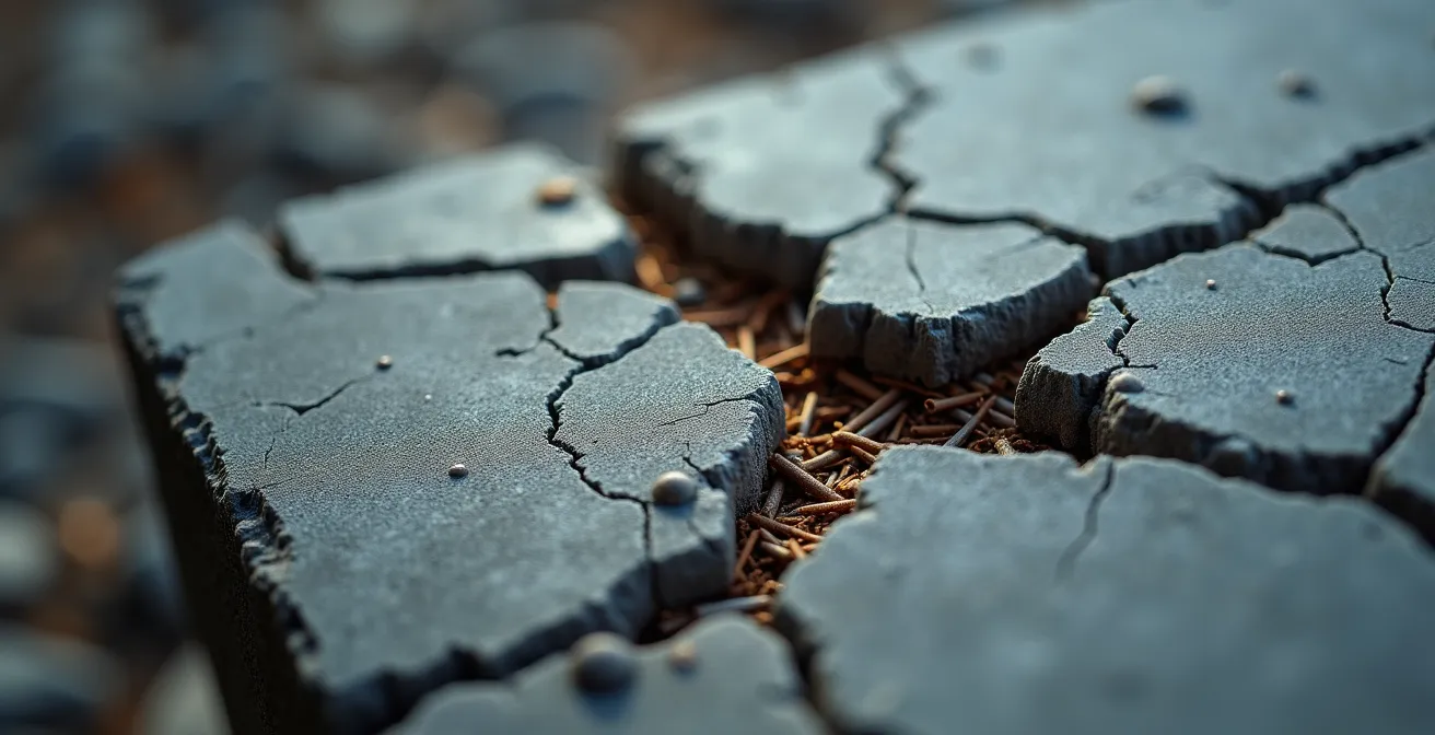 Vue détaillée de matériaux de construction endommagés